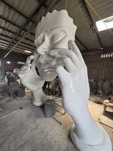Contemporary Modern Handmade FRP Sculpture <b>Figure</b> Artistic Hand Holding Face Floor Mount Outdoor Decor for Diwali Resorts - Product Image 1