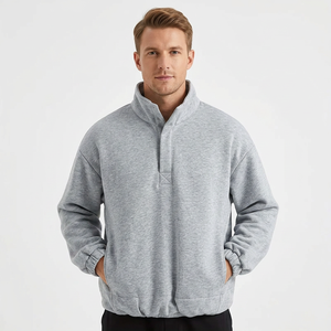 Veste polaire à col zippé pour homme, gris uni, coupe décontractée, pour l'automne, en polyester respirant, logo sur le devant - Product Image 4
