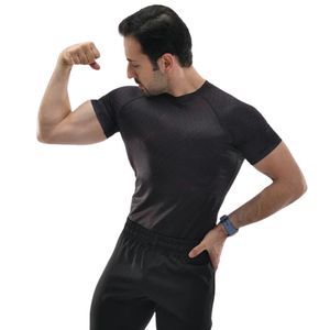 Camiseta Deportiva Negra y Roja para Hombre, Manga Corta, Cuello Redondo, Texturizada, Corte Ajustado, para Entrenamiento, Gimnasio, Running, Fitness - Product Image 5