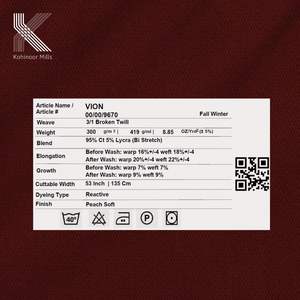 Tela Elástica de Algodón y Spandex al por Mayor, 300 GSM, 95% Algodón, 5% Elastano, Hilo Peinado, Peso Medio, Tejido de Sarga Roto para Prendas - Product Image 3