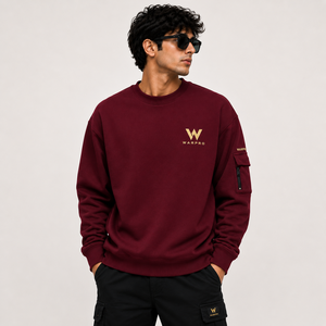 Sudadera de Cuello Redondo Color Granate para Hombre WARPRO, Logotipo Bordado, Diseño con Bolsillo, Corte Regular, Informal, para Otoño - Product Image 5