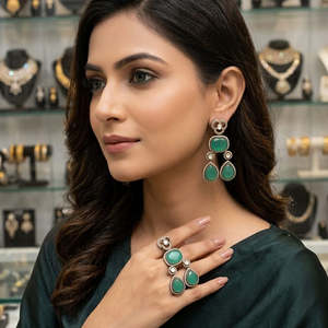Boucles d'oreilles pendantes de créateur Jewelemarket avec détails en pierre Pota, ensembles de bijoux tendance 10575459DP - Product Image 1
