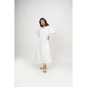 Vestido Maxi Blanco de Manga Larga, Corte Holgado, Cuello Redondo, Algodón Sólido, Vestido Casual de Verano, Tejido Transpirable, Dobladillo Recto, Venta al Por Mayor - Product Image 2