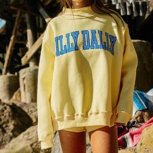 Sweat-shirt à col montant Lolly Gag Factory en molleton de coton, 2 pièces, pour femme et unisexe, avec broderie lettre en chenille, vente en gros hiver - Product Image 1