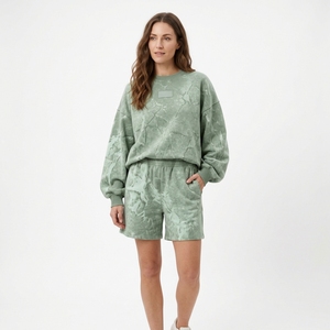 Custom High Quality Oversized French Terry Cotton Polka Dot Sweatshirt Two Piece <b>Sweat</b> <b>Shorts</b> <b>Women</b> Set - Product Image 4
