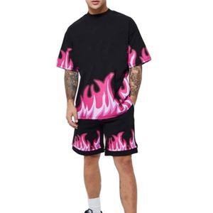 Ensemble t-shirt et short deux pièces style rue haute pour homme Tissu peigné 100% coton 220gsm Motif solide Taille élastique Séchage rapide - Product Image 5