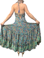 Nouvelle collection d'été : Robe longue en soie Y2K sexy à taille naturelle, col licou, coupe ample, imprimé cachemire, style western pour soirée