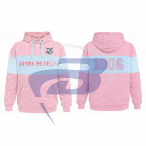 Sweat à capuche Gamma Phi Delta GPD Sorority rose et bleu clair, hiver, coupe courte, avec broderie et passepoil, vêtements universitaires - Product Image 3