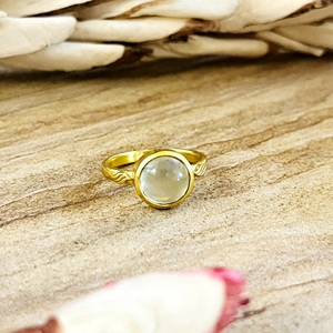 Market Favorite Bohemia <b>Solitaire</b> Gemstone <b>Ring</b> Minimalist Brass Women 18k Gold & <b>Silver</b> Plated Prehnite Wholesale/OEM/ODM - Product Image 1