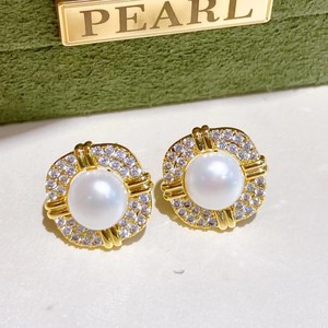 Boucles d'oreilles populaires en argent S925 avec perle d'eau douce de couleur injectée en or 14 carats, boucles d'oreilles préservant la couleur - Product Image 3