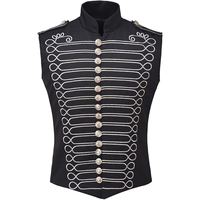 Gilet militaire rouge pour hommes adultes, col montant, fermeture boutonnée, broderie dorée, coupe ajustée, manches longues, imprimé lettres
