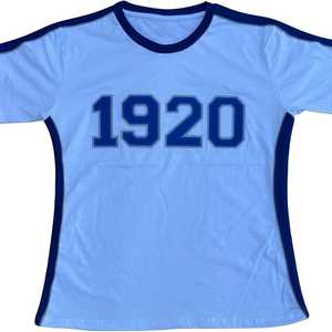 T-shirt blanc premium Zeta Phi Beta 1920 avec broderie bleue de lettres grecques pour femme, tissu doux, coupe décontractée et élégante - Product Image 1