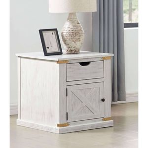 Antique White Rustic Style 1pc End <b>Table</b> Barnyard Design Living Room <b>Side</b> <b>Table</b> with <b>Drawers</b> Console <b>Tables</b> - Product Image 1