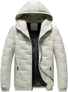 Blouson matelassé en toile chaud pour homme avec col montant et capuche, grande taille, logo frontal, décontracté pour l'hiver - Product Image 5