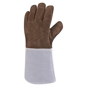 Guantes de Soldadura de Cuero Marrón con Puño Largo de Algodón Blanco, Resistentes al Calor, Guantes de Seguridad Industrial para Soldadura y Trabajos Pesados - Product Image 1