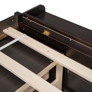 Letto matrimoniale imbottito Espresso con testiera libreria, cassetti contenitore sotto il letto e vano contenitore alla base del letto - Product Image 1