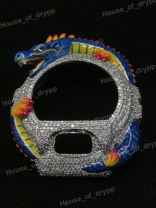 Lunette de montre Dragon Bleu faite à la main avec design ajouré en Moissanite VVS, mise à niveau Série 6900 - Product Image 1