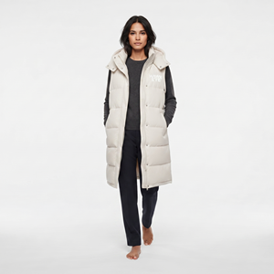 Custom Wholesale Women <b>Long</b> Puffer <b>Vest</b> Hooded Quilted Padded Winter Coat Full Zip Casual Streetwear Fashion Outerwear - Product Image 4