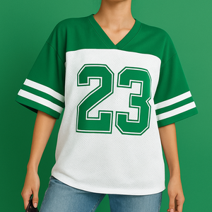 Jersey de mangas a rayas con cuello en V profundo estampado bajo demanda para mujer estilo Vintage High Street Fashion Ringer camisas de gran tamaño Top - Product Image 2