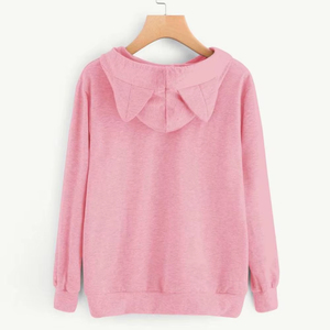Sweat-shirt à capuche pour femme, nouvelle qualité, manches longues, imprimé chat mignon et oreilles, poche kangourou, cordon de serrage - Product Image 6