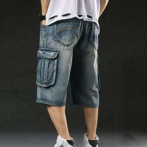 Shorts en jean cargo 3/4 pour hommes, style hip-hop ample, vintage, déchiré, multi-poches, vente en gros OEM - Product Image 4