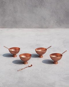 Luxury Copper Pedestal <b>Dessert</b> <b>Bowl</b> <b>Set</b> with Spoons Handcrafted Metal Ice Cream & Fruit Serving <b>Set</b> - Product Image 4