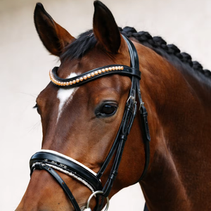 Bridon de cheval en cuir véritable de haute qualité avec cristaux or rose sur le nezier pour l'équitation Kirans Overseas Ko-2030 - Product Image 1