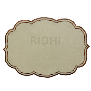 Wholesale Stone Brown Linen Scalloped Embroidered <b>Placemat</b> Reusable Fabric <b>Placemats</b> Bulk Supply for Wedding, Restaurant, Hotel - Product Image 1