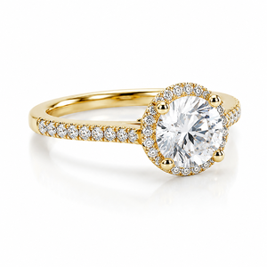 Anillo de Compromiso de Lujo al por Mayor con Halo de Diamantes Cultivados en Laboratorio en Oro Amarillo, Anillo Nupcial con Diamantes Redondos Pavé, Chapado en Rodio para Mujer - Product Image 5