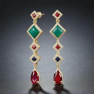 Boucles d'oreilles en pierres précieuses multiples plaquées or massif 18 carats, bijoux personnalisés de qualité incroyable - Product Image 3