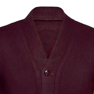 Maroon Acrylic Knitted <b>Cardigan</b> Full Sleeve Button Closure Embroidery Greek Letter Logo <b>Men's</b> and Women's Sweater Collage wear - Product Image 5