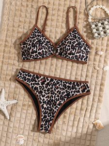 Leopard Print High Waist Bikini Set with Halter Top Trendy Two-Piece Swimwear for Women Custom Logo Summer Beachwear OEM Vendor - Product Image 6