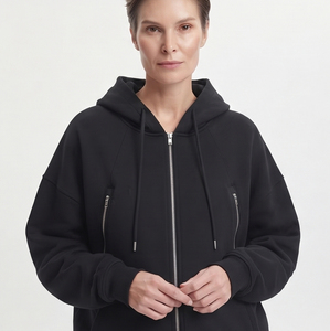 Sweat à capuche de maternité oversize avec fermeture éclair pour femme, hauts à capuche d'allaitement en molleton de coton 450 g/m² pour femme enceinte - Product Image 5