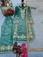 Robe Sharara traditionnelle pakistanaise et indienne pour femmes, taille plus, en organza de soie brodé, matériaux recyclés, pour mariage, IndoWeaves