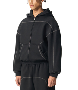 Contrast-Stitched Boxy Fleece <b>Zip</b> Hoodie 100% Cotton Eco-Friendly 360g Heavyweight - Product Image 3