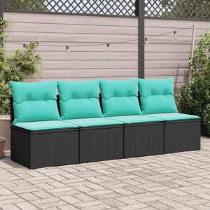 Ensemble de canapés de jardin de taille moyenne en rotin PE noir et acier thermolaqué avec tissu – pour la détente en extérieur - Product Image 3
