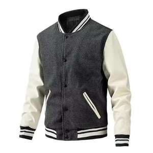 Men Premium Varsity Letterman Jacket High Quality Soft Comfortable <b>Covered</b> <b>Button</b> Rib Knit Trim Casual Regular Fit Breathable - Product Image 2