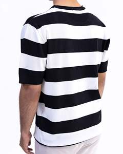 T-shirt Classique Homme Col Rond Rayé Noir et Blanc Tricoté Respirant Écologique de Haute Qualité Coupe Ample - Product Image 6