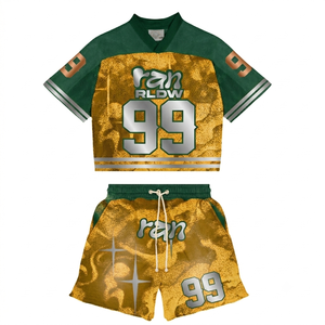Ran Global Collective Unisex Streetwear <b>Crop</b> <b>Top</b> and Shorts Set Sublimation Print Geometric Design 99 Numbered Summer Wear - Product Image 3