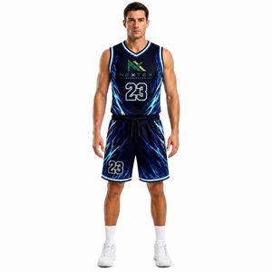 Conjunto de Uniforme de Baloncesto Eléctrico Personalizado para Hombre, Camiseta de Malla Sublimada y Pantalones Cortos, Ropa Deportiva para Equipo, Kit de Equipamiento para Juego, Venta OEM - Product Image 3
