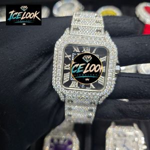 ICE LOOK นาฬิกาข้อมือควอตซ์สี่เหลี่ยมสแตนเลสสตีลสุดหรูสำหรับผู้ชาย 40 มม. หน้าปัดเรืองแสงแบบอะนาล็อก คริสตัลแซฟไฟร์ ตัวล็อคแบบพับได้ - Product Image 1