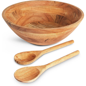 Handmade Wooden Salad Bowl With Serving Spoon Natural Wood Minimalist Design For <b>Kitchen</b> Use Eco Friendly Tableware - Product Image 3