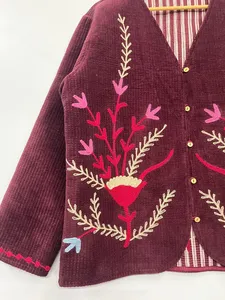 Veste d'hiver unisexe en velours de coton indien brodé Suzani, style bohème hippie, pour femme, fournisseur en gros de manteaux ethniques - Product Image 5