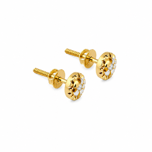 18K Solid Gold Diamond Cut Floral <b>Stud</b> <b>Earrings</b> for Women High Polish Traditional Daily Wear Party <b>Fine</b> Jewelry Gift - Product Image 4
