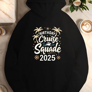 Sudadera con Capucha Casual para Mujer, Diseño Impreso 'Birthday Cruise Squad 2025', Roja, de Poliéster, con Bolsillos, Top de Punto con Capucha para Verano - Product Image 6