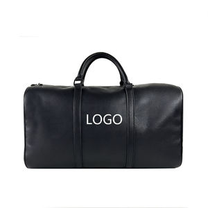 Minimalist Black Pebbled Leather Travel Duffel <b>Bag</b> <b>Rolled</b> Handles Adjustable Shoulder Strap Weekender Holdall - Product Image 6