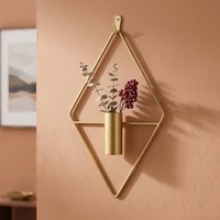 Vas Dinding Logam Berlapis Emas Modern, Pot Gantung Desain Geometris, Tahan Lama Ringan untuk Bunga Tanaman Hijau, Gaya Minimalis
