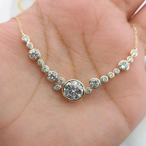 Round Brilliant Cut Diamond Pendant Necklace 18K <b>Solid</b> Gold Bezel Setting Classic Style Women's Wedding Jewelry - Product Image 1
