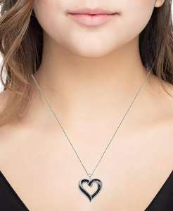 Collana pendente a cuore di diamante nero 18 "(1/6 ct. T. w.) in argento Sterling | Macacy's - Product Image 2