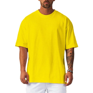 เสื้อยืดคอกลมแขนสั้นผู้ชายทรงโอเวอร์ไซส์ สีเหลือง ผ้าฝ้าย 100% พิมพ์ลายตัวอักษร สวมใส่สบาย แห้งเร็ว - Product Image 1